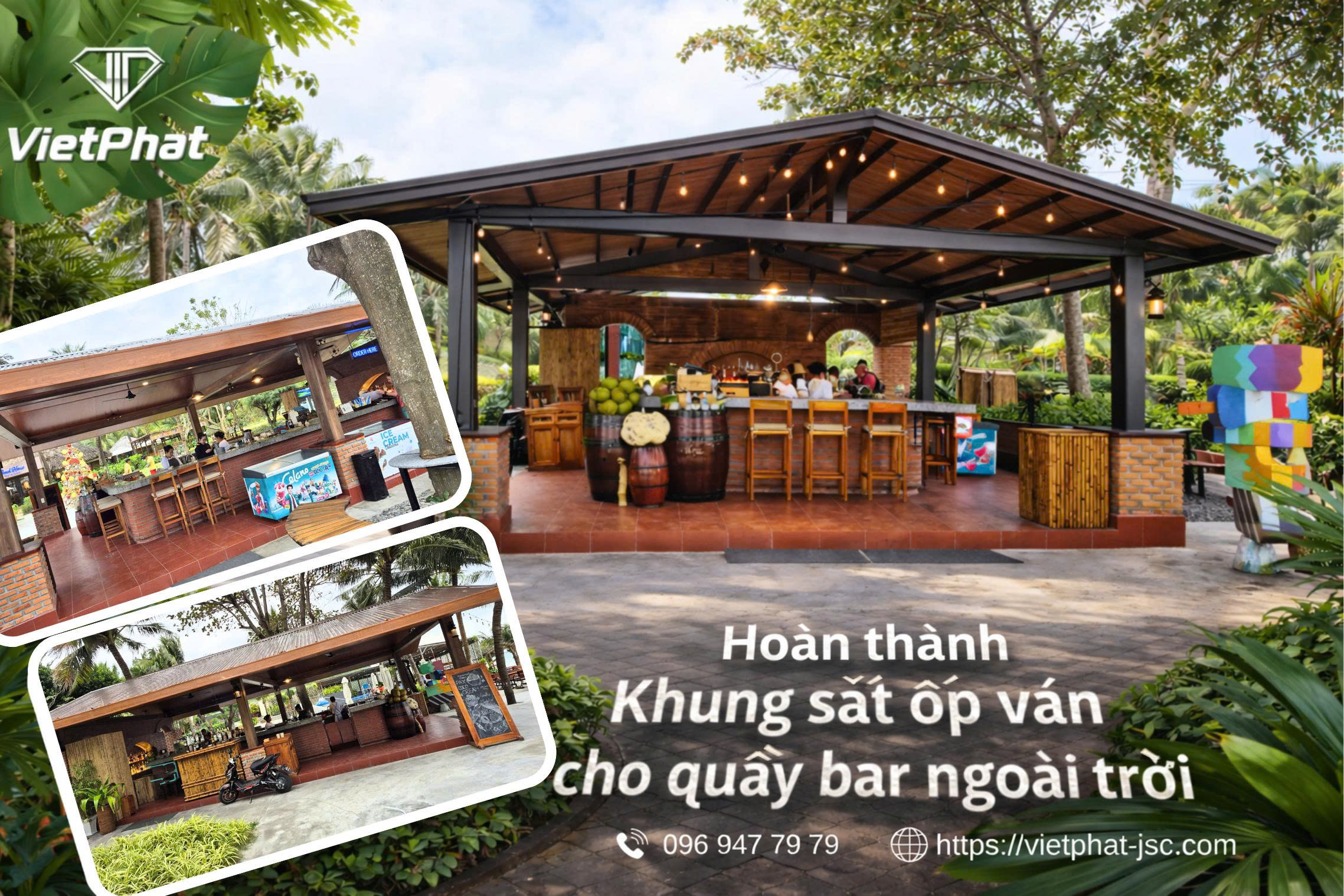 HOÀN THÀNH CÔNG TRÌNH KHUNG SẮT ỐP VÁN – Quầy bar ngoài trời tại Pax Ana Dốc Lếch Resort